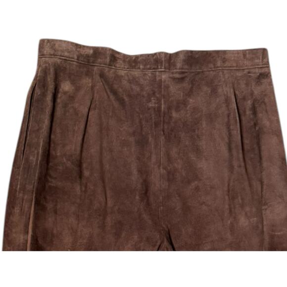 Vintage Pig Suede Leather Pants Chocolate Brown Pleated Straight Leg Size 6-8 - Picture 5 of 10